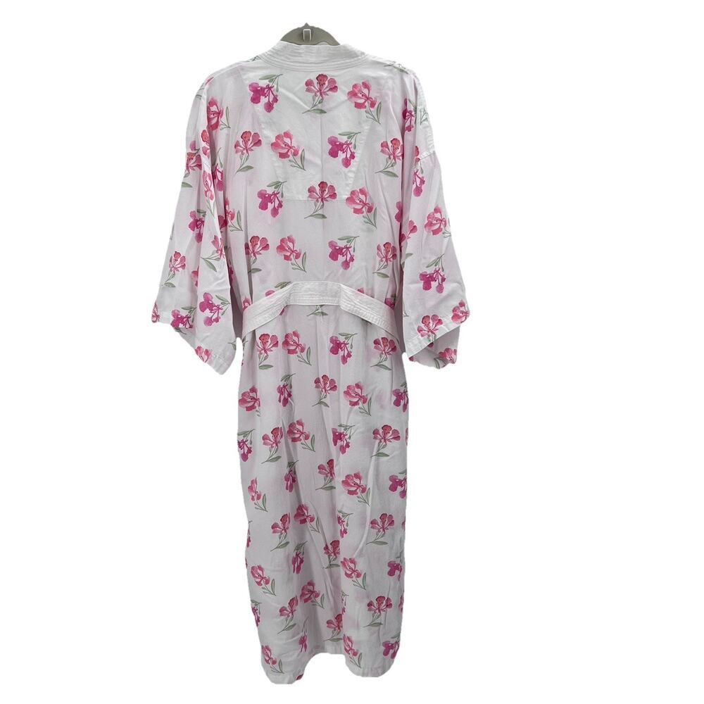 Vintage CRABTREE & EVELYN Long Nightgown Kimono Robe White Pink Floral Medium - Picture 5 of 9